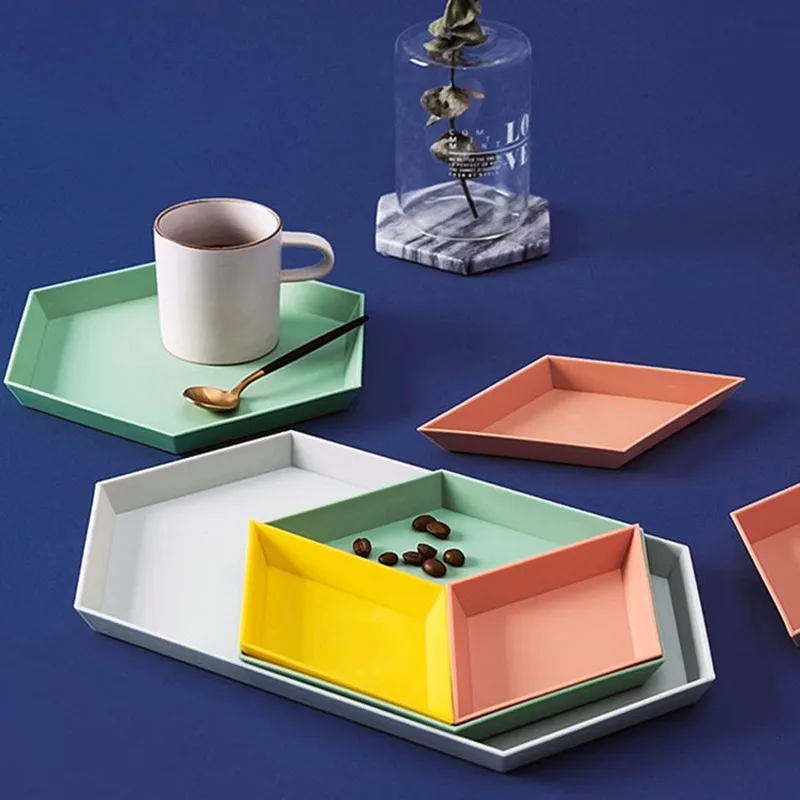 

4PCS/Set Fruit Salad Tray Tableware Geometric Storage Food Tray Removable Fruit Plastic Combination Desktop Fruit Plate