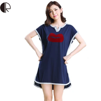 

New Women's Night Dress Plus Size S~3XL Casual Nightgown O-neck Lounge 95% Cotton Kawaii Sleepwear Summer Dress WT942