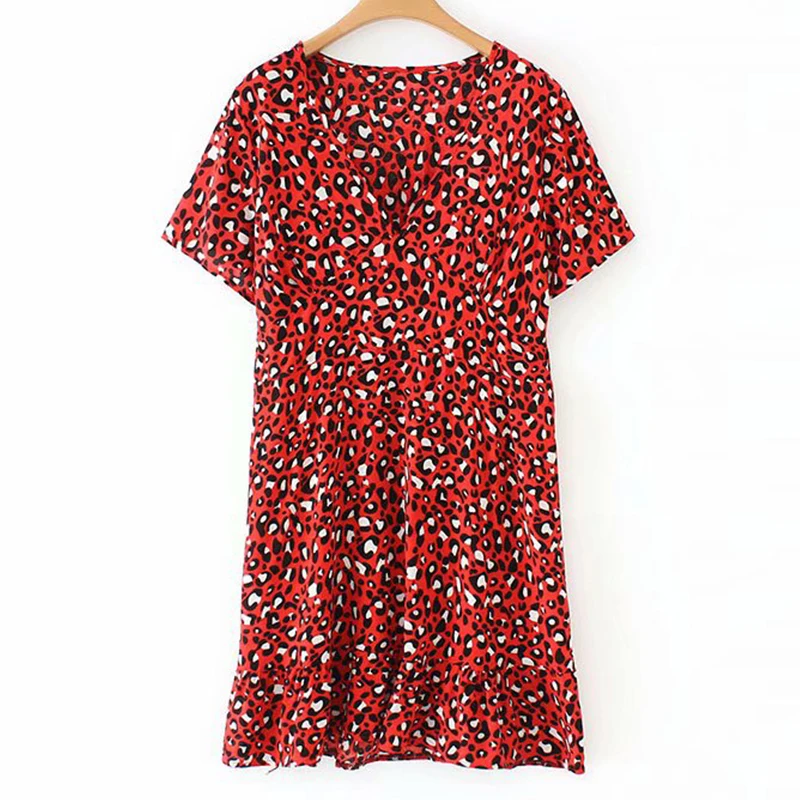 Women's Clothing Dress 2019 Cotton Vintage Leopard Print V-Neck Waist Dress Ms Summer Sexy Slim Fit Temperament Clothing