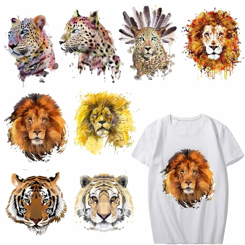 

Iron on Tiger Lion Leopard Patches for Clothing DIY T-shirt Applique Heat Transfers Vinyl Stickers for Clothes Thermal Press