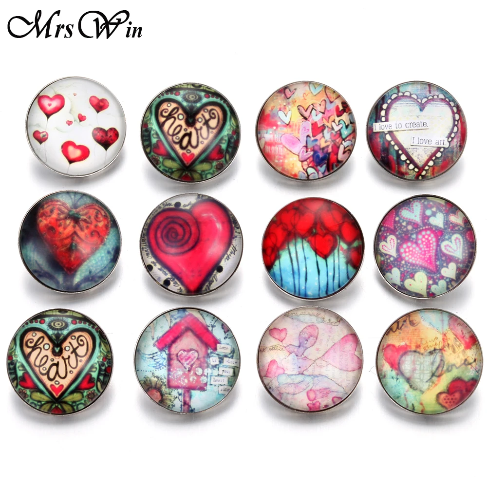 

10pcs/lot Mixed Colors 18mm Glass Snap Button Jewelry Love Heart Faceted Glass Snap Fit Snap Bracelet Bangle Snaps Jewelry