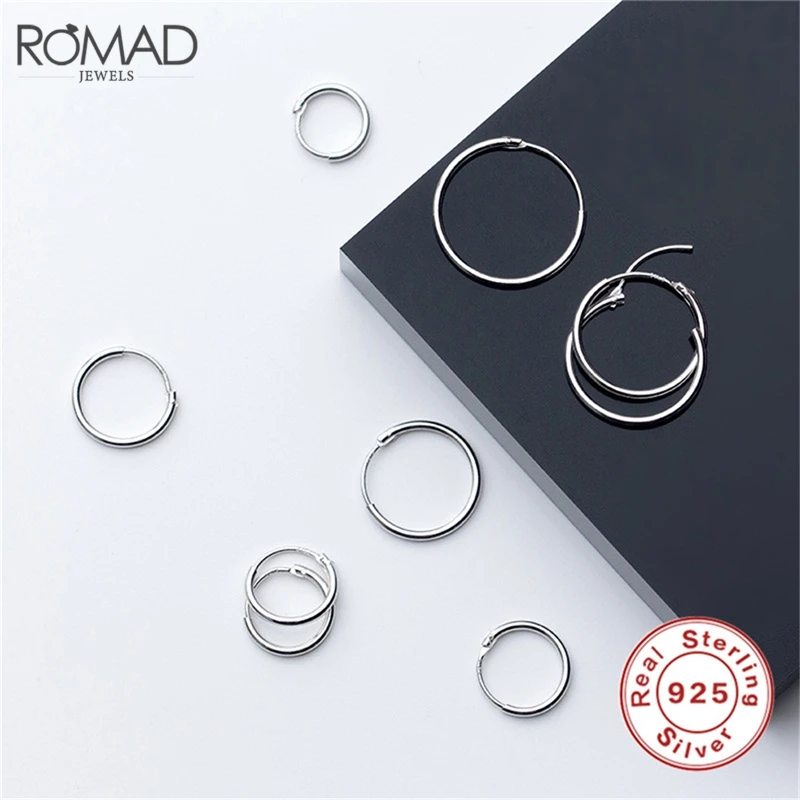 Женские серьги-обручи ROMAD простые серебряные серьги в виде круглой петли обручи