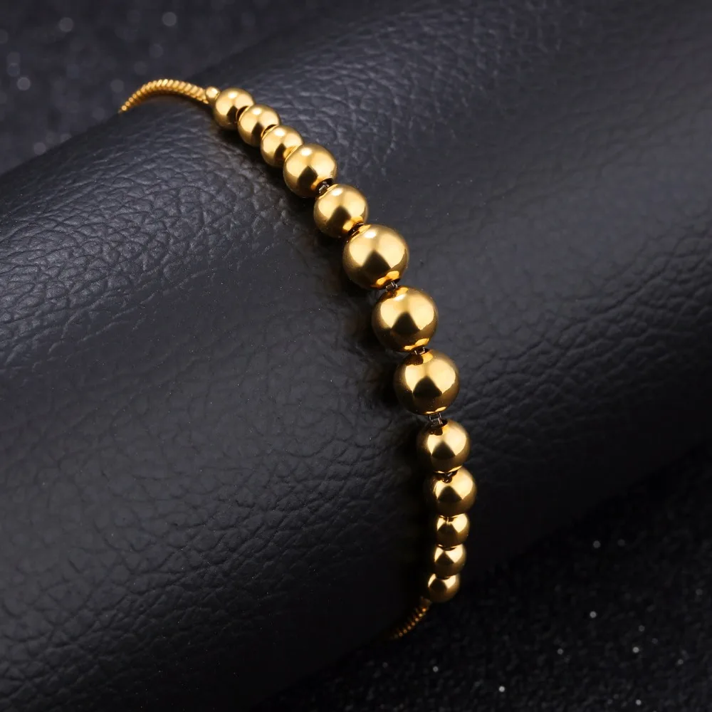 Fate Love 2017 New Arrival Small Beads Bracelet For Woman Accessories Copper Gold Color Charm Bracelet Length Adjustable KS954