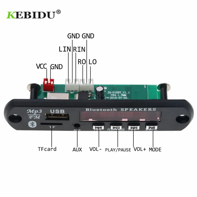 Kebidu Автомобильный USB Bluetooth аудио модуль 5 в 12 В беспроводной 4 1 MP3 WMA декодер плата FM
