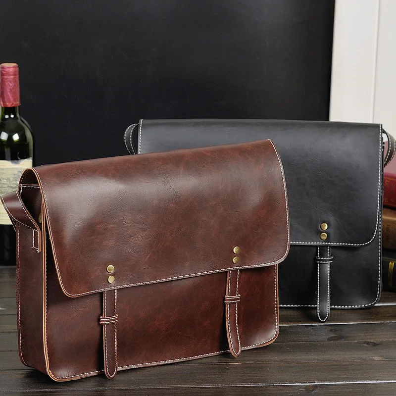 

Mens Crazy Horse Leather Satchels Shoulder Bag Vintage Business Briefcase Male Casual Crossbody Bags bolsas male