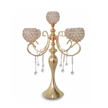 

European elegant new tall 5 arms wedding rose gold crystal candelabra for wedding decoration centerpieces W8389