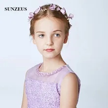 Фиолетовая повязка на голову с цветами ручной работы для девочек, украшенная жемчугом, Очаровательное украшение для волос, Цветочная Гирлянда на голову для девочек, SG16