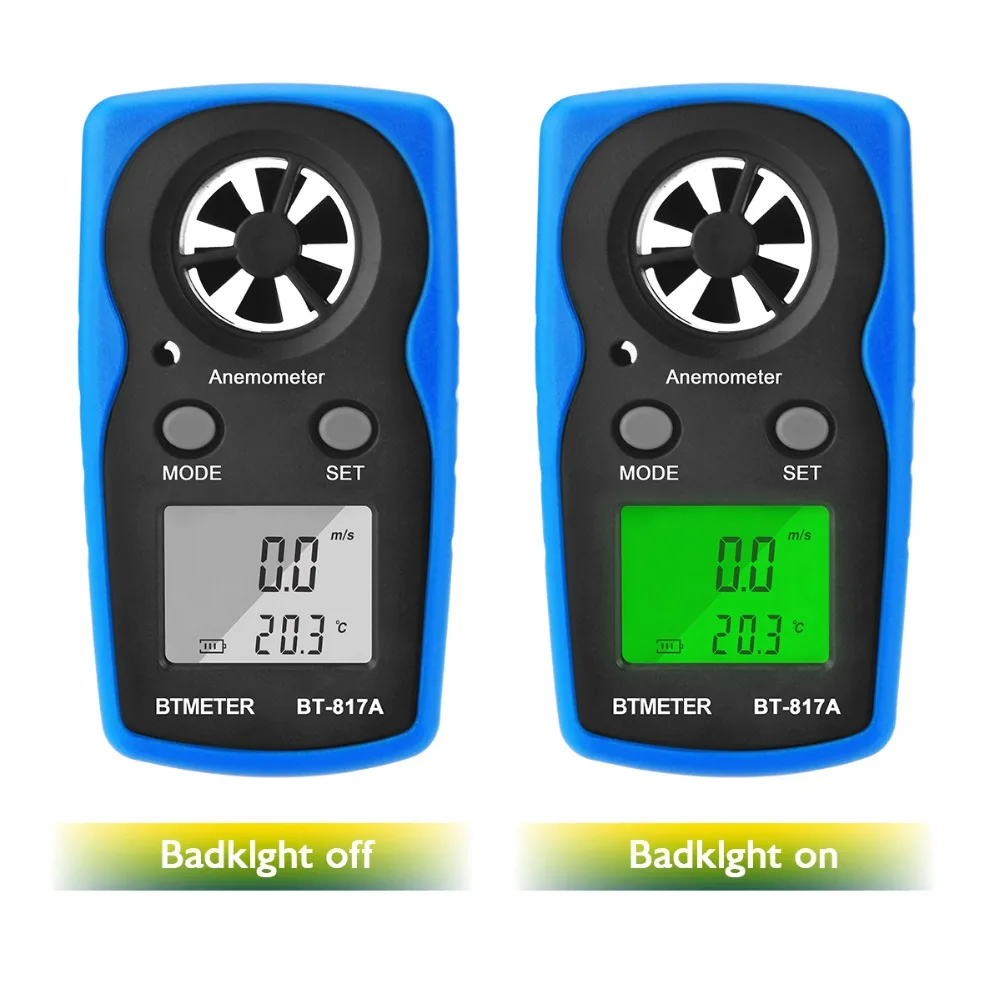 BTMETER BT 817A ЖК цифровой измеритель скорости ветра Анемометр 10 ~ 45 °C температурный