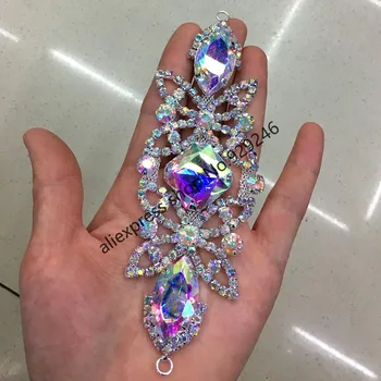 

2pcs/lot shiny Gorgeous AB glass crystal rhinestone applique for bridal belt sewing-on garment dancing dress bags embellishments