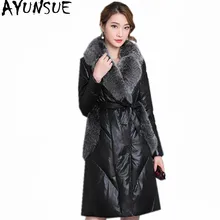 AYUNSUE, женская кожаная куртка, зимнее теплое пальто, женские белые куртки на гусином пуху, пальто с воротником из искусственного лисьего меха, парки Mujer WXF235
