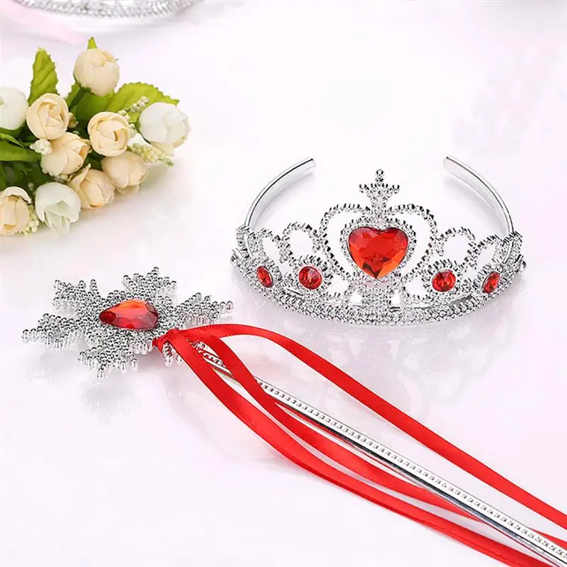 Children Shinning Princess Crown Hairbands For Girls Birthday Gift Jewelry Queen Diadem Children Hair Clip Magic Wand Sets