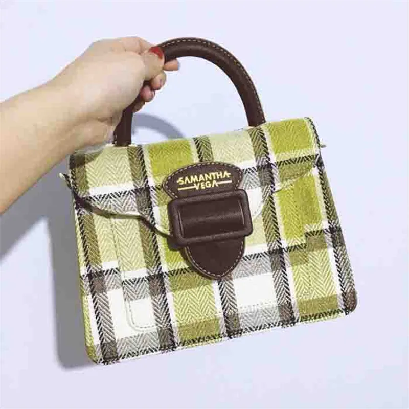 

2018 Spring and summer handbag popular Lattice element Small square bag Samantha Vega British shoulder bag women Crossbody bag