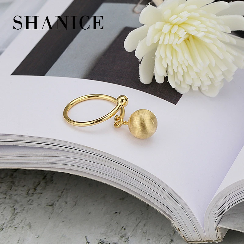 

SHANICE Gold color S925 sterling silver Plain silver hand-drawing round bead open ring opening ring cool punk unique charm gift