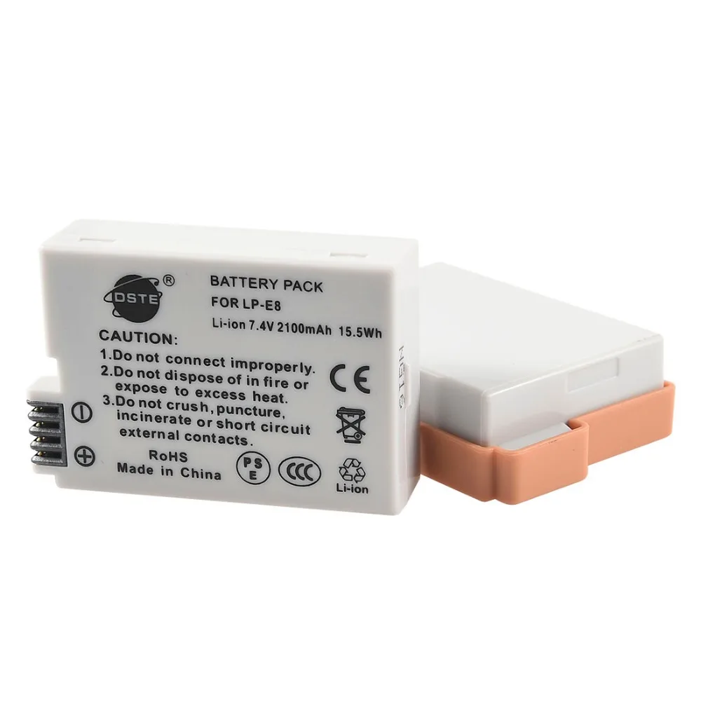 DSTE 2PCS LP E8 lp e8 Camera Battery for CANON 550D 600D 650D 700D X4 X5