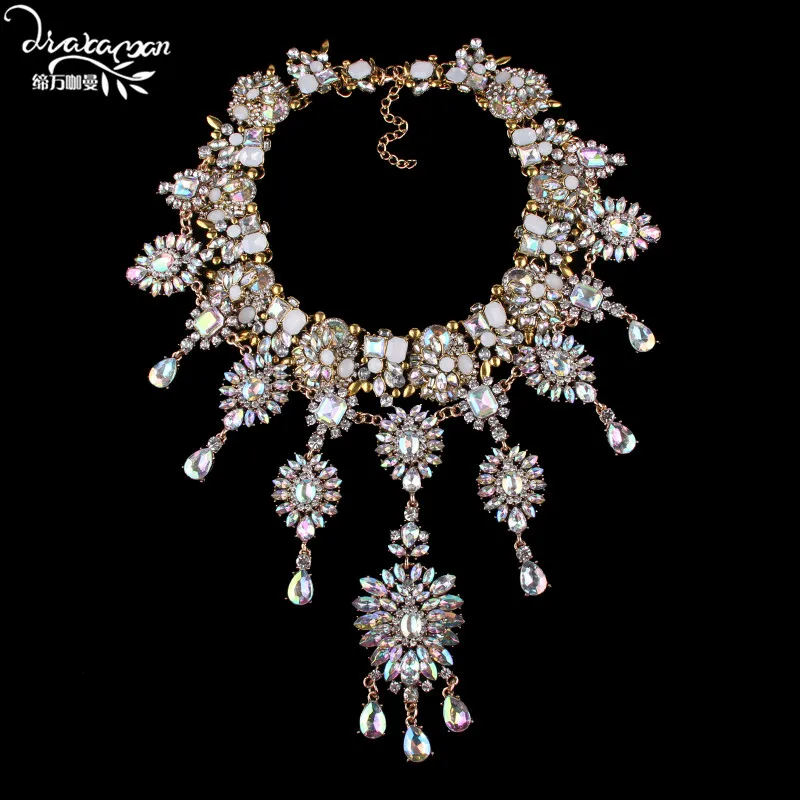 Dvacaman индийское Свадебное женское крупное ожерелье свадебный цветок Длинная подвеска хрустальное ожерелье индивидуальный ювелирный аксессуар