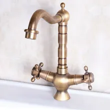 Винтажный Ретро античный латунный двойной крест ручки поворотный Носик Кухня Раковина Ванная комната Судно раковина кран смеситель anf247