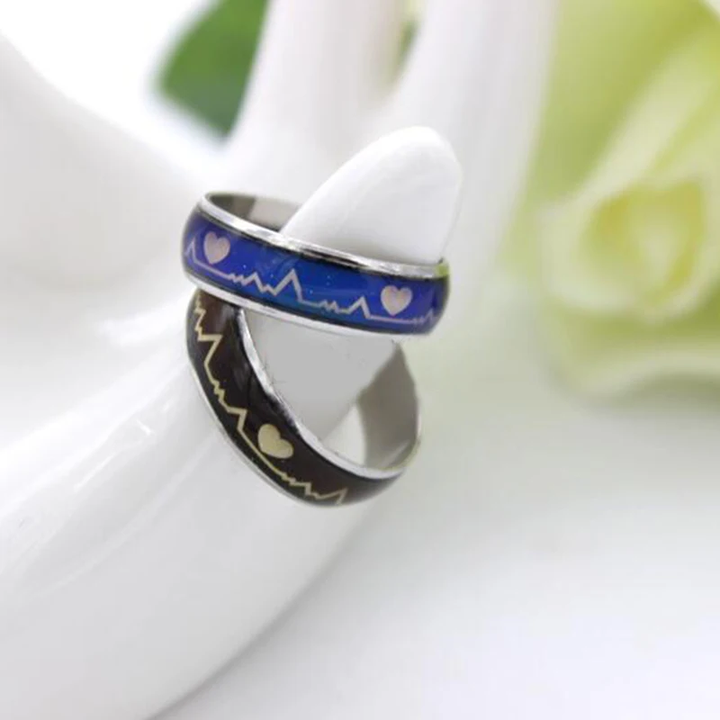

Mood Ring Changing Color Heartbeat Ring ECG Ring Colorful Discoloration Couple Ring 1pc