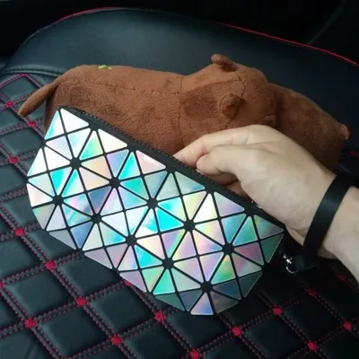 Deformable Women Geometry Quilted Plaid Mosaic Sequins Mirror Wallet Clutch Bag BaoBao Lattice Laser Foldable Bag (13)