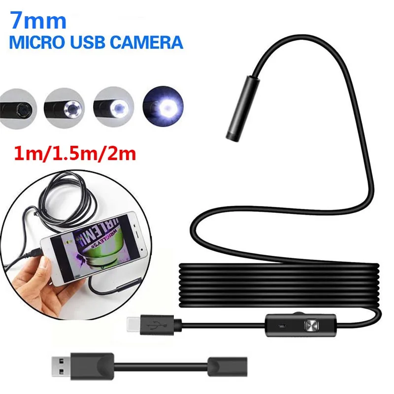 

7mm 2M Endoscope 2m 6LED Endoscope Camera Android Waterproof Pipeline PCB PC Inspection Mini Camera tools Endoscope