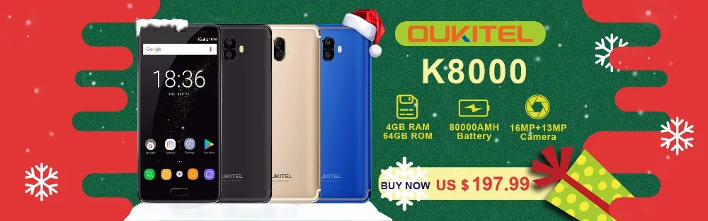 Oukitel C8 18:9 Дисплей 5." Смартфон Android 7.0 MT6580A 4 ядра 3000 мАч 2 ГБ+ 16 ГБ отпечатков пальцев 13MP мобильного телефона