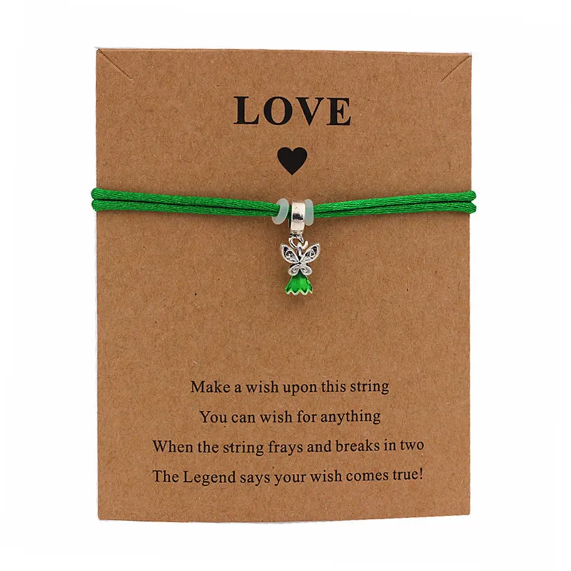 Прекрасный ручной работы Грен ангел с крыльями бабочка желаний string браслет Изготовление ювелирных изделий для женщин лучший друг подарок для детей принцесса - Окраска металла: JDSL214-green