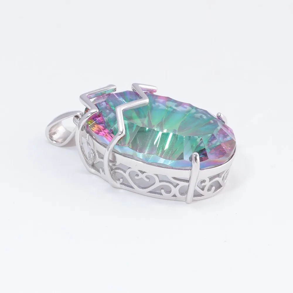 CiNily Large Rainbow Mystic Stone Pendants Solid 925 Sterling Silver Vintage Bohemian Boho Hyperbole Cocktail Jewelry Female