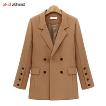 2018 New Black Blazers Women Solid Color Simple Style Double Breasted Office Lady Formal Jackets Suit Spring Autumn Casual AC015