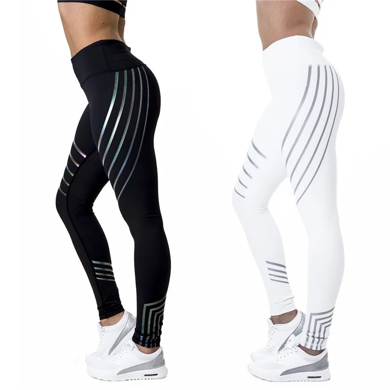 

Reflective Leggings Women High Waist Printed Yoga Pants Sports Fitness Leggings Breathable Running Tights Ladies Sport Leggings