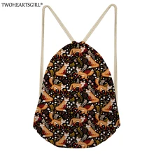 TWOHEARTSGIRL мультфильм Для женщин Drawstring Сумка Симпатичные Фокс шаблон Женский рюкзак на шнурке для девочек-подростков путешествия Повседневное пляжные Bagpacks