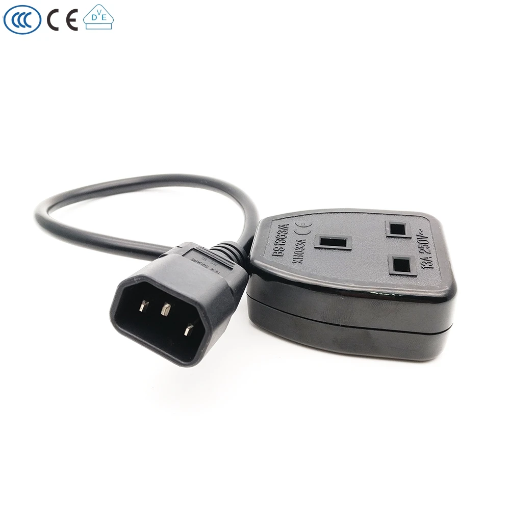 0.3m UK Power Adaptor Cord , IEC C14 Male Plug to UK 3Pin Female Socket