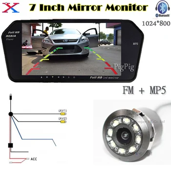 

HD 7 InchTFT LCD Display 1024*600 Auto Mirror Monitor Bluetooth MP5 with USB/SD Slot Car Rearview Camera 8 Ligh Parking camera