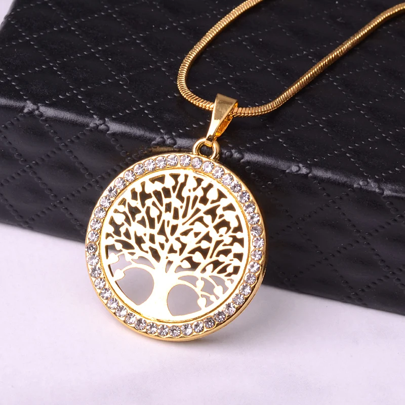 

Tree of Life Crystal Round Pendant Necklace Rose Gold & Silver Bijoux Collier Elegant Women Jewelry Romantic Gifts Dropshipping