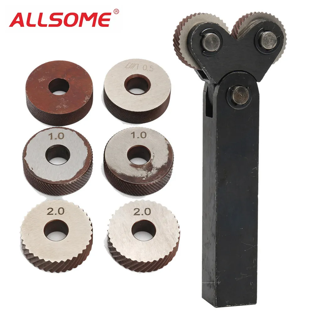 

ALLSOME 7pcs Steel Dual Wheel Knurling Tool Set with Diagonal Linear Knurl Wheel 0.5/1/2mm Pitch HT2168
