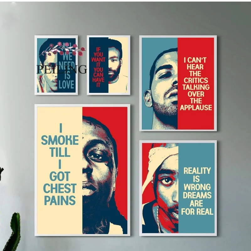 

CANSERBERO Childish gambino DRAKE LIL WAYNE Tupac Music Star Art Canvas Poster Wall Pictures for Living Room