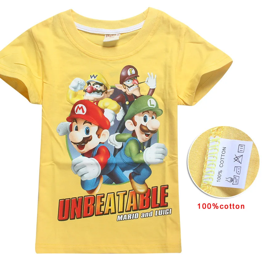 Горячая Супер Марио футболки летний топ с круглым вырезом, 100% одежда из хлопка для маленьких мальчиков детские топы Футболка с рисунком из
