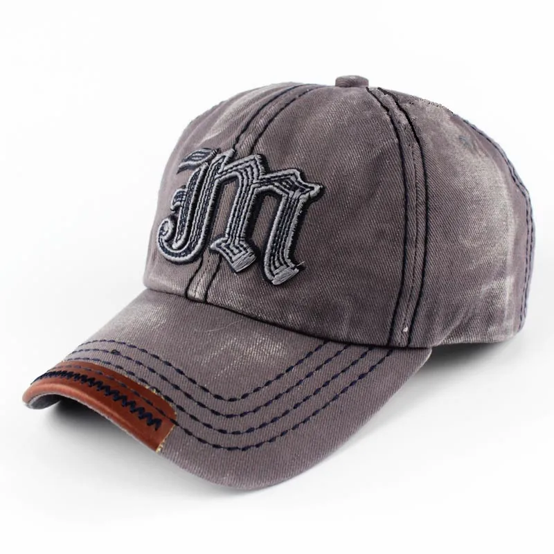 

Unisex Embroidery Letter JM Washed Baseball Cap Snapback Hat Curved Brim Hip Hop Caps Vintage Canvas Hats For Men And Women