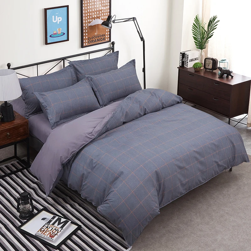 

Simple Style Home Textile Lattice Stripe Bedding Set Bed Cover Bed Sheet Duvet Cover Pillowcase Bed Linen Bedclothes Queen