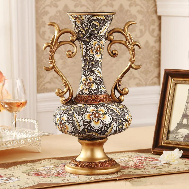 European Luxury Palace Resin Vase Crafts Figurines Home