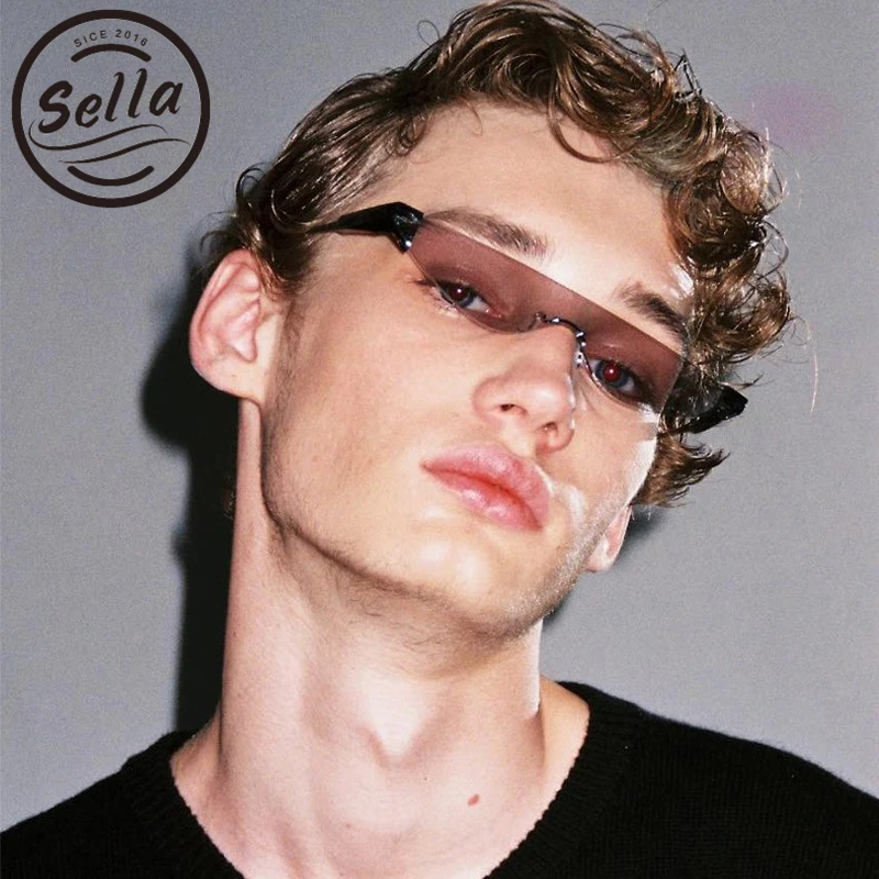 

Sella Ins Hot Fashion Women Men Small Tint Lens Sunglasses Vintage One Piece Rimless Cateye Glasses Yellow Clear Lens Eyewear