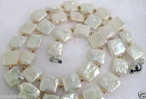 

FREE SHIPPING>>>@@ > Hot sale new Style >>>>>Rare Noble 12mm square white freshwater pearl necklace 18