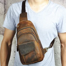 Crazy Horse Cowhide font b Men b font Sling Backpack font b Shoulder b font Rucksack