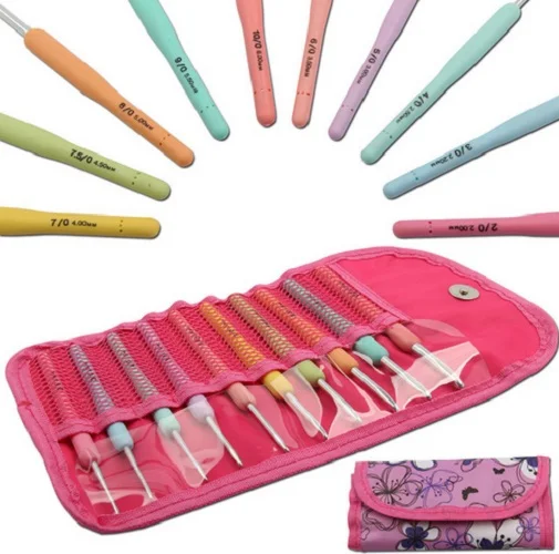 

New 10Pcs Crochet Hooks Needles Set Soft Multicolor Plastic Handle Aluminum Hooks For Yarn Weave Craft [2.0-6.0MM] With Case