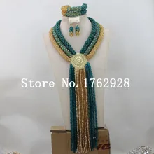 Замечательная ткань в африканском стиле, зеленый цвет шампанского, хрустальные бусины, набор ювелирных изделий, нигерийский Свадебный Африканский Женский комплект ювелирных изделий C000268
