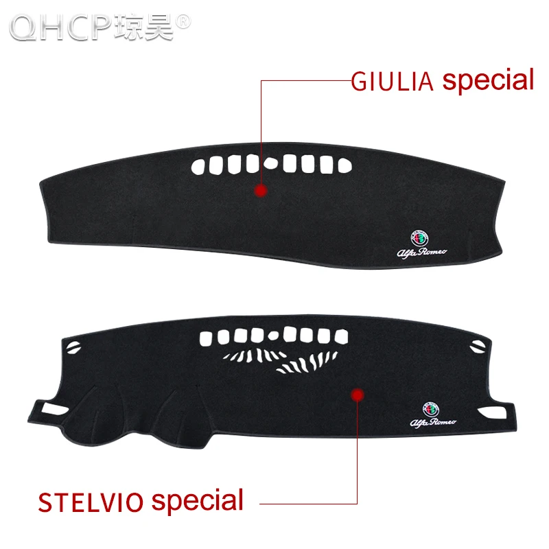 QHCP Dash Mat Dashmat Dashboard Cover Sun Shade Dash Board Cover Carpet Dashboard Protection Mats For Alfa Romeo Giulia/Stelvio