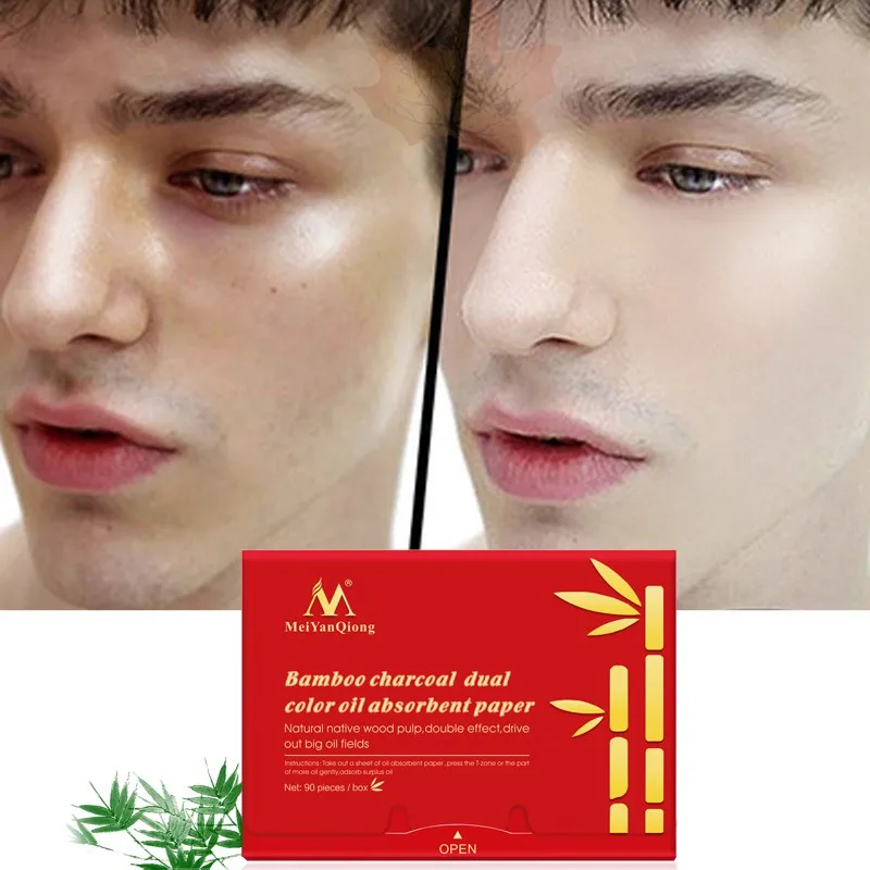 90 Sheets/1 Pack Makeup Absorbing Oil Paper Women Bamboo Charcoal Dual Color Whitening Blotting Paper Face Skin Care