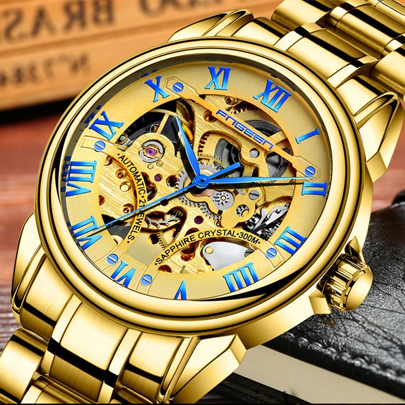 Fegeen توربيون ساعات رجالي التلقائية ووتش الرجال الفاخرة العلامة التجارية الشهيرة الفولاذ المقاوم للصدأ الميكانيكية ووتش Relogio Masculino