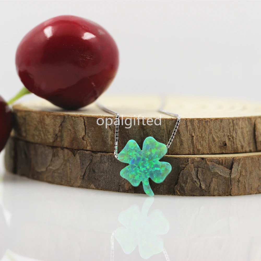 

1 шт./лот высокое качество OP11 зеленый 12x13 мм счастливый опал в виде клевера ожерелье из стерлингового серебра 925 пробы 4 клевера огненный опал ожерелье для Wowen
