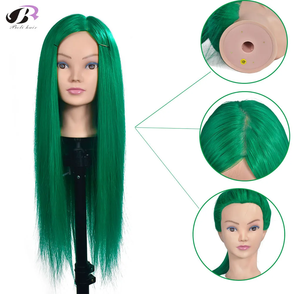 

26 Inch Training Mannequin Head with Green Hair Display Hairdressing Doll Mannequins Plastic Heads Of The Dummy Hairstyles