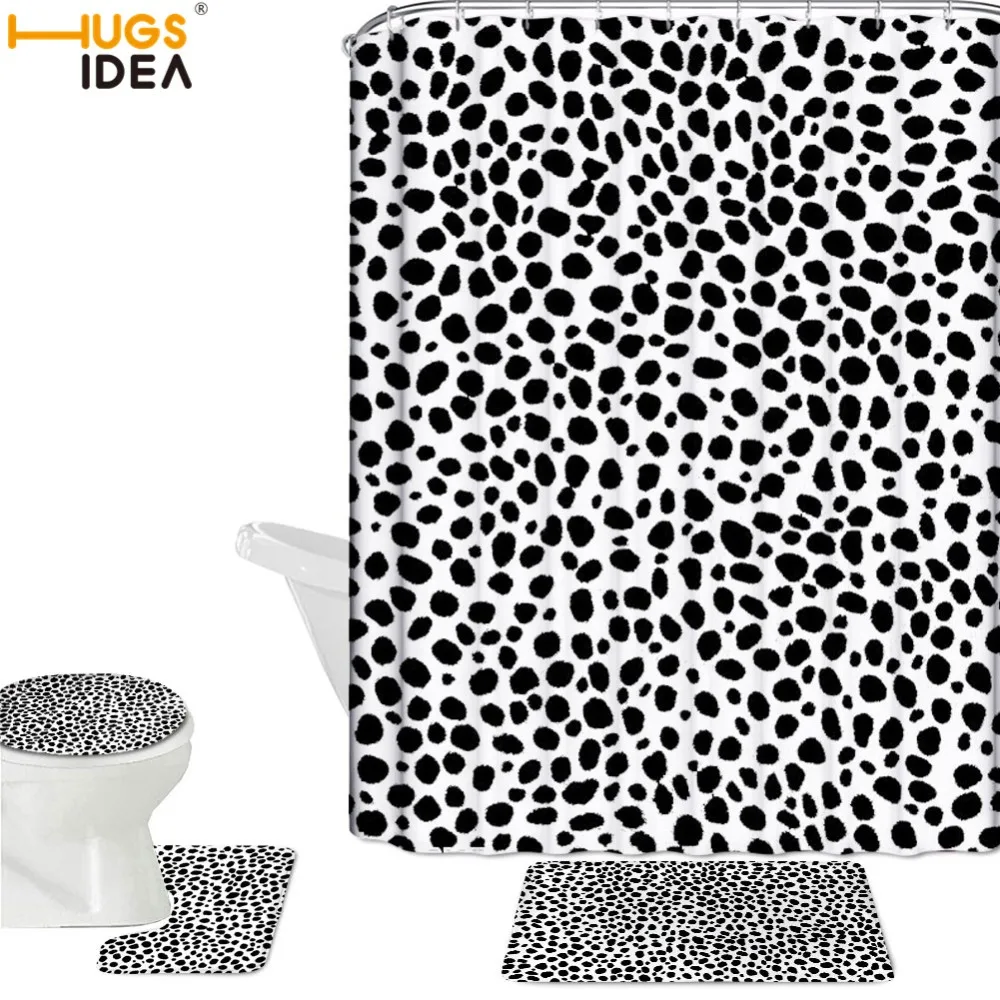 

HUGSIDEA Leopard Print Waterproof Polyester Fabric Bathroom Modern 3D Creative Shower Curtain Sheer Panel Decor Bathroom Mat Set