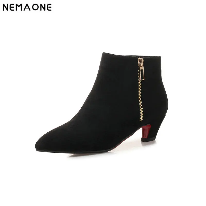 

NEMAONE Women 3cm thin heels ankle work Boots autumn Winter office Ladies boots black brown women shoes large size 43